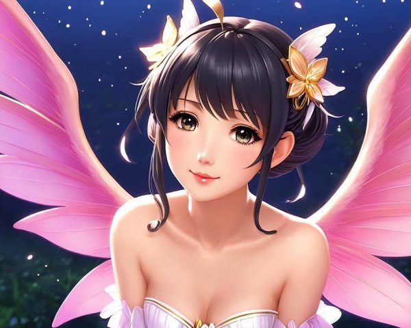 Digital Illustration of a Fairy with Pink Wings