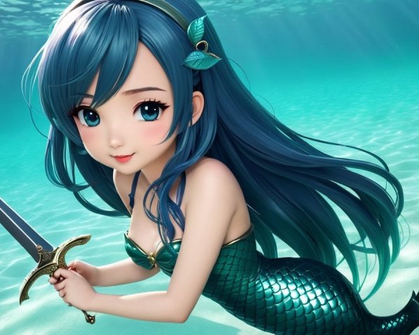Whimsical Underwater Scene with Animated Mermaid