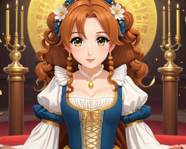 Illustration of a Young Woman in Traditional Dress