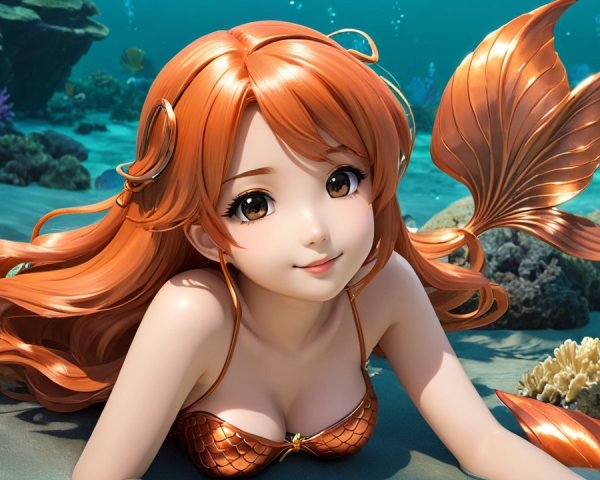 Vibrant Underwater Scene with Mermaid and Coral Reef