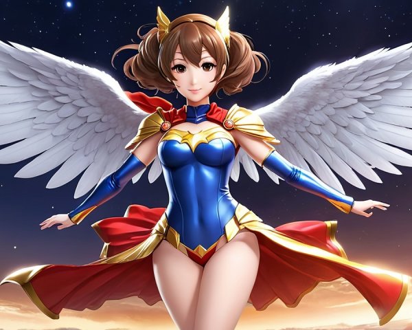 Mythical character with wings in starry night scene