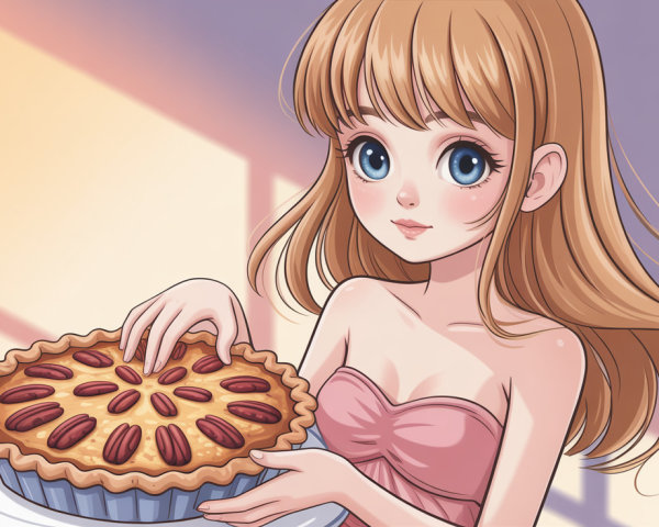 Anime Illustration of a Cute Girl with Pecan