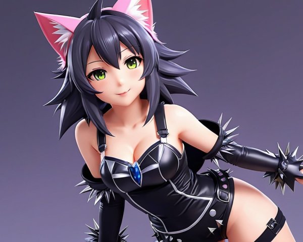 Anime-inspired character with feline features and outfit