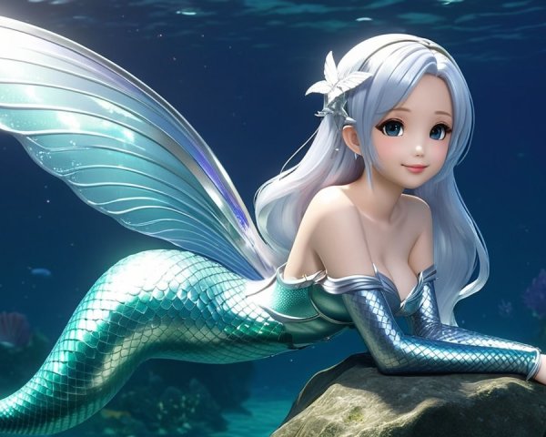 Mermaid with Iridescent Tail in Vibrant Underwater Scene