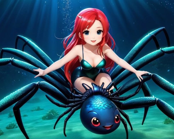 Whimsical Underwater Scene with Girl and Spider
