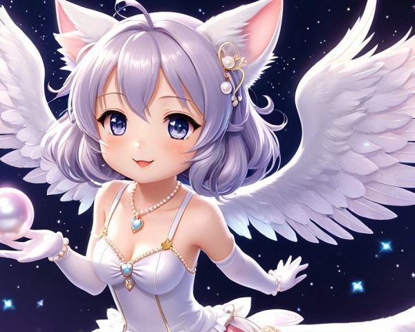 Anime-style character with silver hair and wings