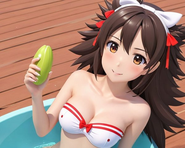Cheerful Anime Girl in Pool with Vibrant Summer Theme