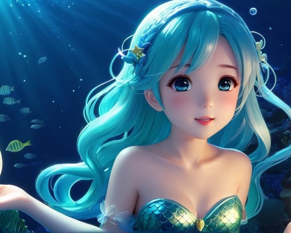 Whimsical Underwater Scene with Enchanting Mermaid