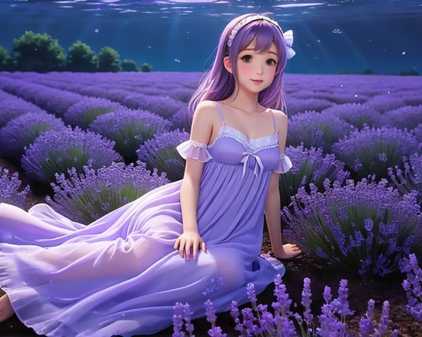 Young Woman in Lavender Fields Under Sunlight