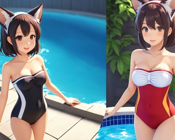 Anime Characters at Play by Swimming Pools
