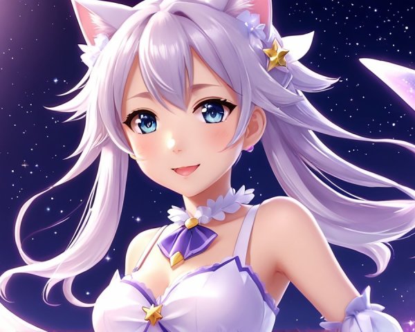 Anime Character with Silver Hair and Cat Ears