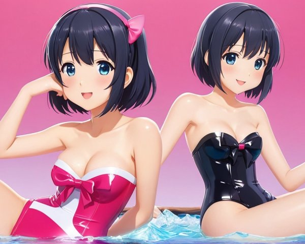 Animated Characters in Pool with Playful Poses