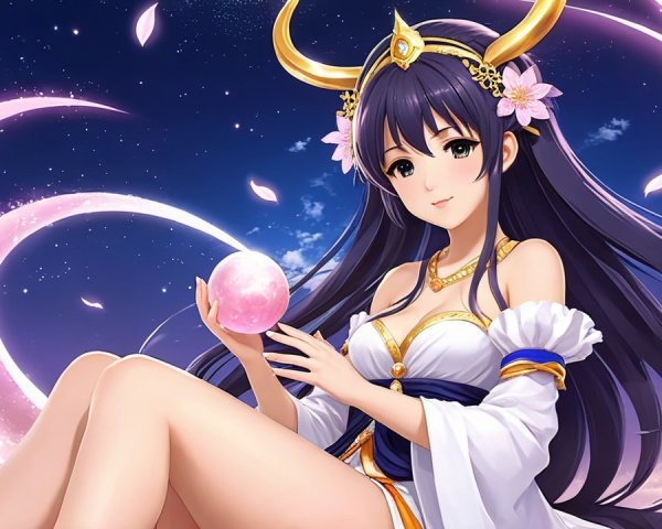 Mythical Female Character in Celestial Setting