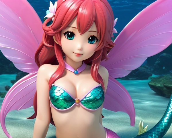 Whimsical Underwater Scene with Mermaid and Coral