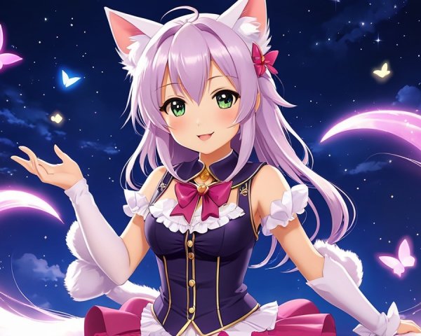 Whimsical Anime Character in Starry Night Setting