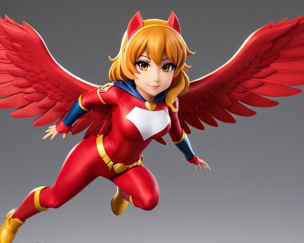 Heroic Character with Red Wings and Vibrant Costume