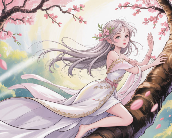 Anime Character with Silver Hair in Forest Setting