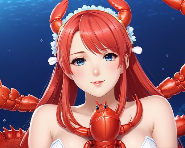 Character with Red Hair and Marine Theme Elements