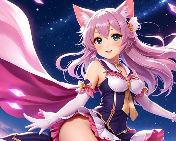 Whimsical Anime Character with Pink Hair and Cat Ears