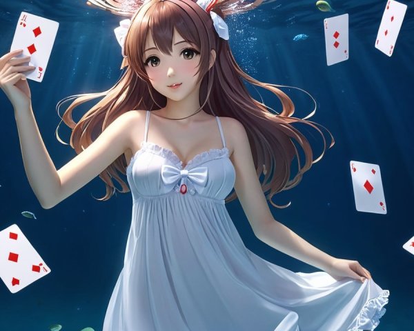 Underwater Scene of a Woman in a White Dress