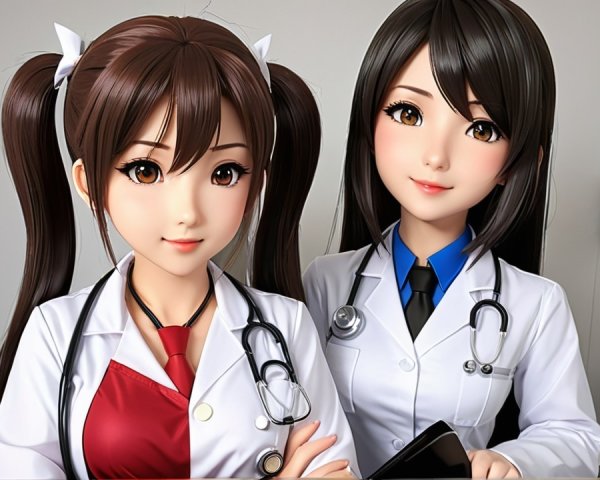 Anime-style medical professionals in an office setting