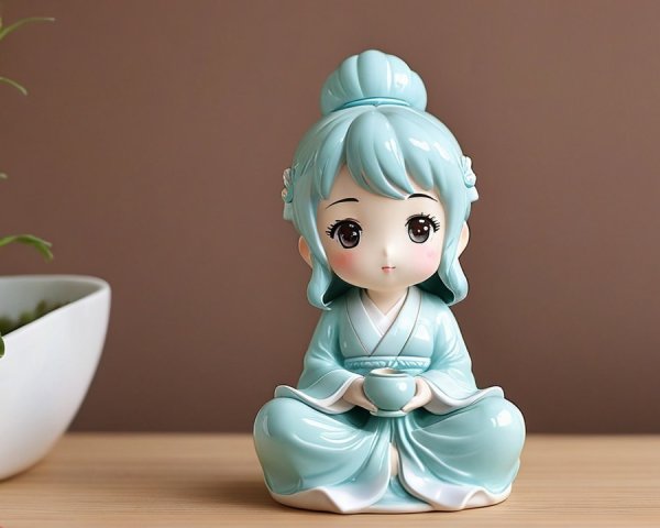 Delicate figurine of a girl in pastel blue outfit