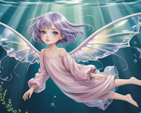 Anime girl with lavender hair and butterfly wings