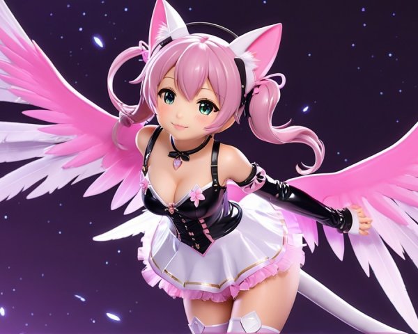 Vibrant figurine with pink hair and white wings