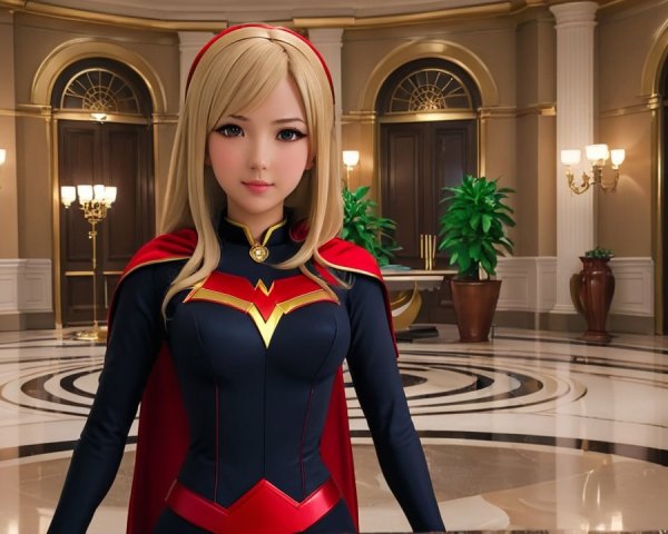 Heroic Character in Dark Outfit with Red Cape
