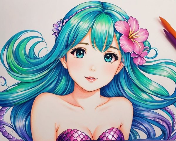 Illustration of a character with teal hair and scales