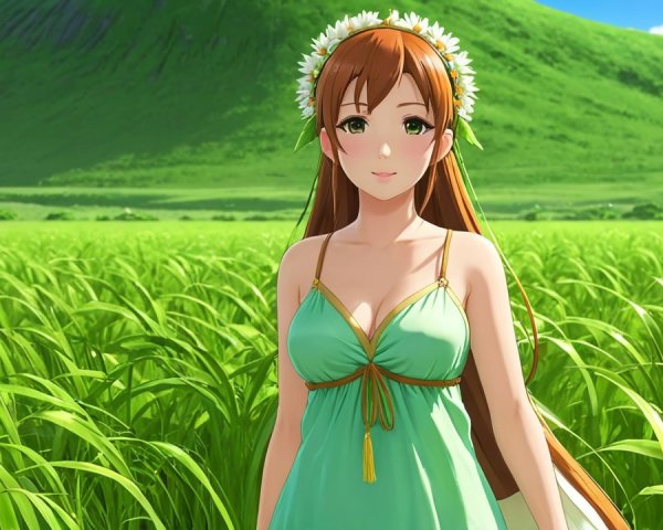 Character in a Lush Green Field with Rice Plants