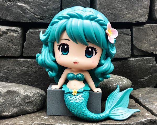 Charming Mermaid Figurine on Gray Stone Pedestal