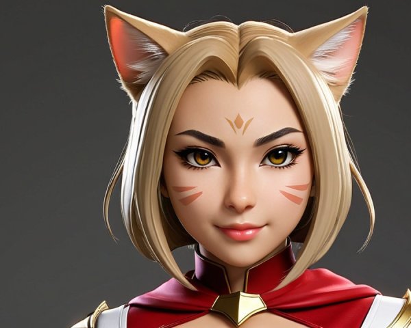 Stylized Character with Cat-Like Features and Cloak