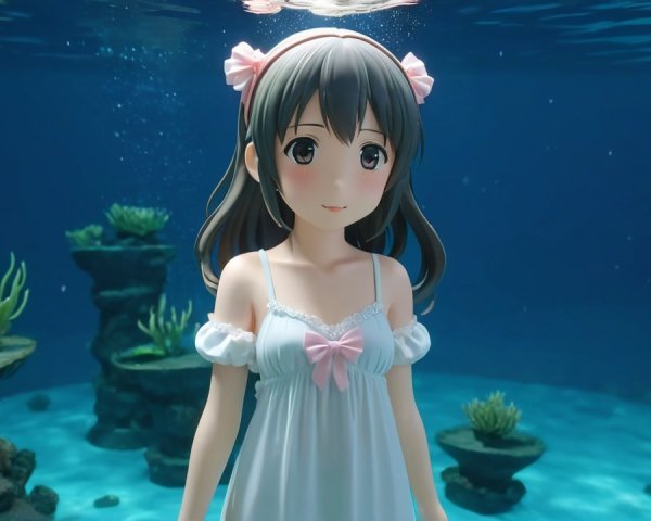 Animated girl underwater with coral and sunlight