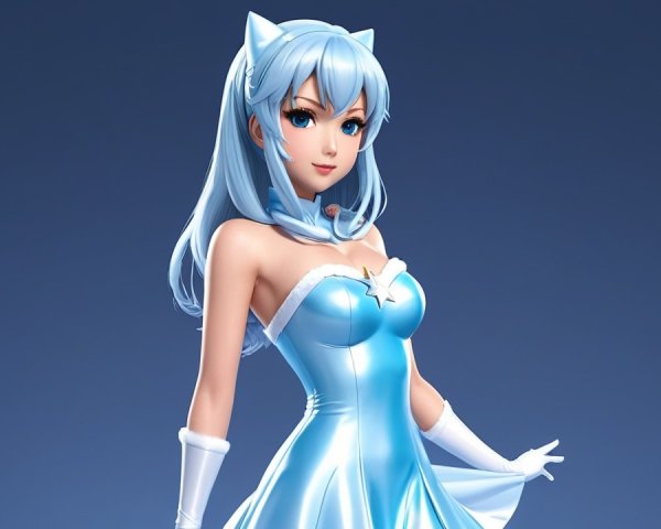 Fantasy Character with Blue Hair and Cat Ears