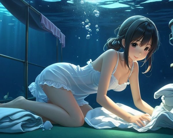 Underwater Scene of a Woman Washing Clothes