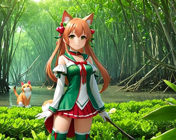 Fox-like character in vibrant mangrove setting