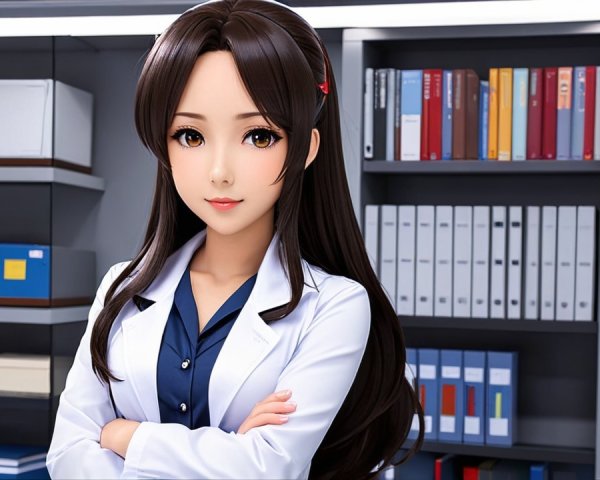 Young Woman in Lab Coat in Academic Setting