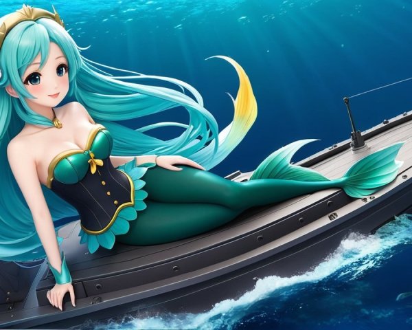 Vibrant Character on Black Ship in Underwater Scene