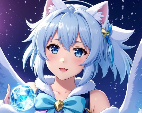 Whimsical Character with Blue Hair and Wings