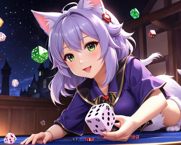 Anime Character with Cat Ears on a Gaming Table