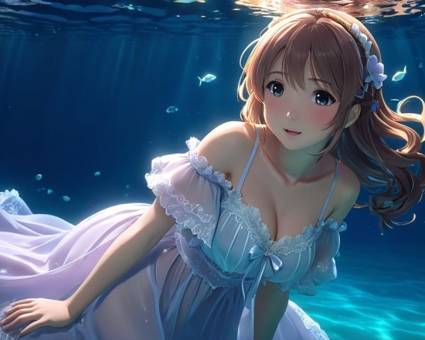 Underwater Scene with Graceful Character and Fish