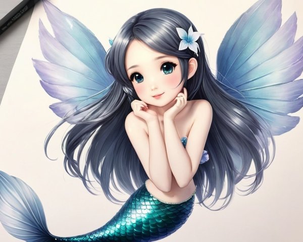 Whimsical Mermaid Illustration with Ethereal Features