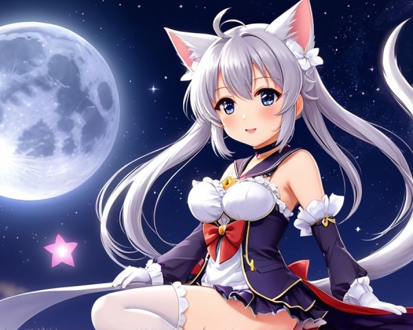 Anime Character with Silver Hair and Cat Ears