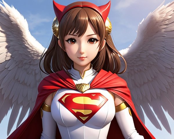Heroic Figure with Wings and Red Costume Against Sky