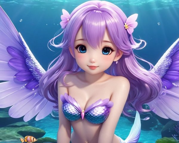 Whimsical Underwater Scene with Mermaid and Coral