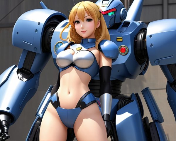 Futuristic Scene with Female Character and Robotic Mech