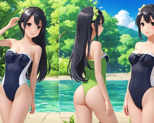 Character in Stylish Swimsuit by Serene Poolside