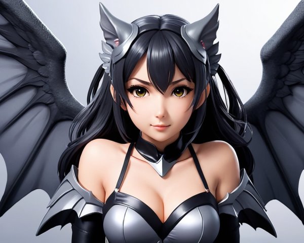 Fantasy Character with Black Hair and Bat Wings