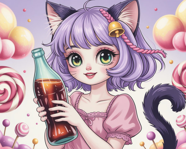 Anime Scene of Girl in Candy Land with Brown Liquid